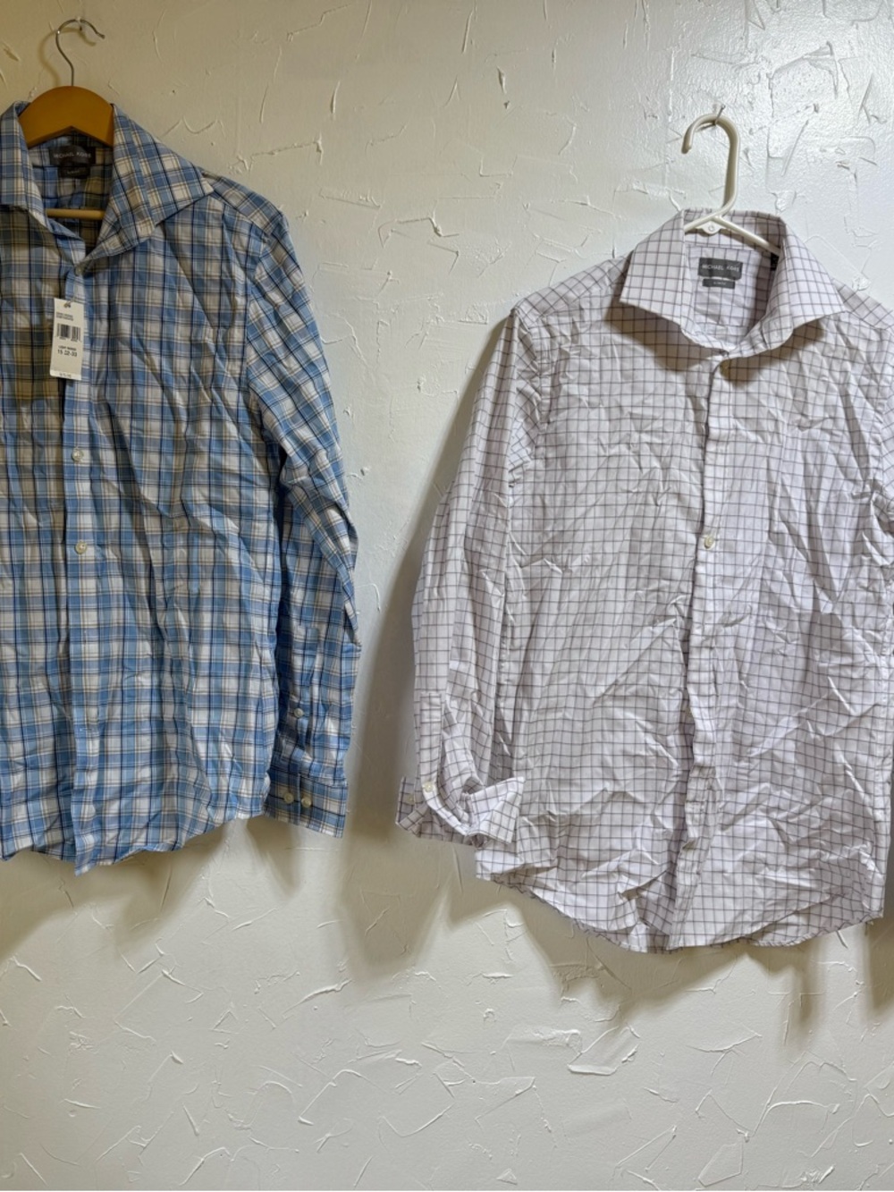 Michael Kors Blue and White Plaid Dress Shirt Duo
